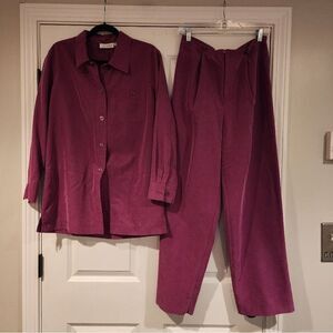 Vintage Uniform John Paul Richard plum colored pant suit set lightweight M